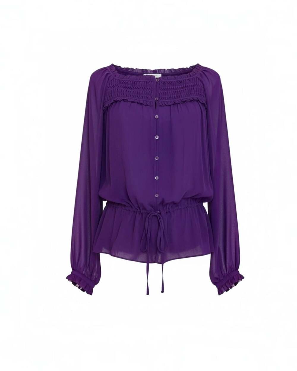 Joie Silk Blouse Size S Purple Smocked Waist Long Sleeve Peplum Top